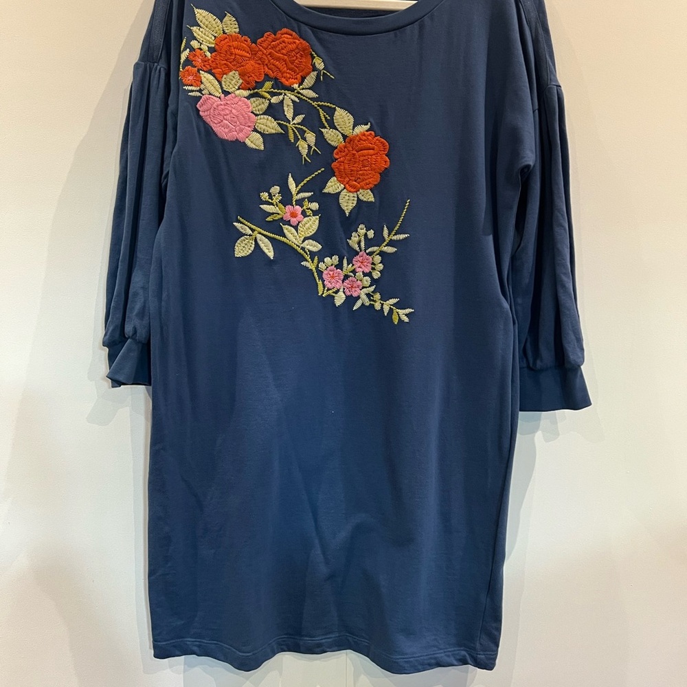 Anthropologie Tiny Blue dress with floral embroidery